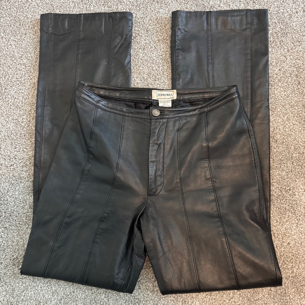 Vintage Y2K Grunge Jenni Max 100% Leather Straight Leg Pants Black Size 2